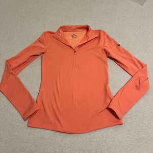 Nike Pro Dri-FIT Womens Small Quarter Zip Pullover Coral Orange Long Sleeve Top